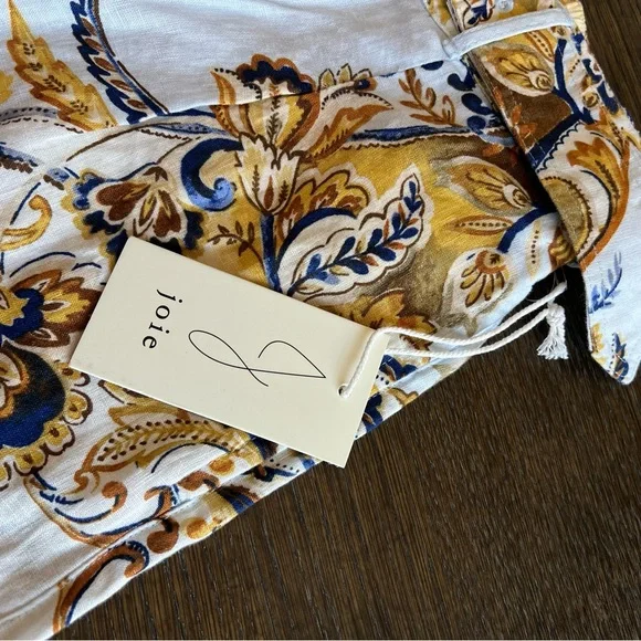 JOIE 100% Linen belted shorts, powder blue, bohemian floral print, size M NWT - Picture 8 of 16